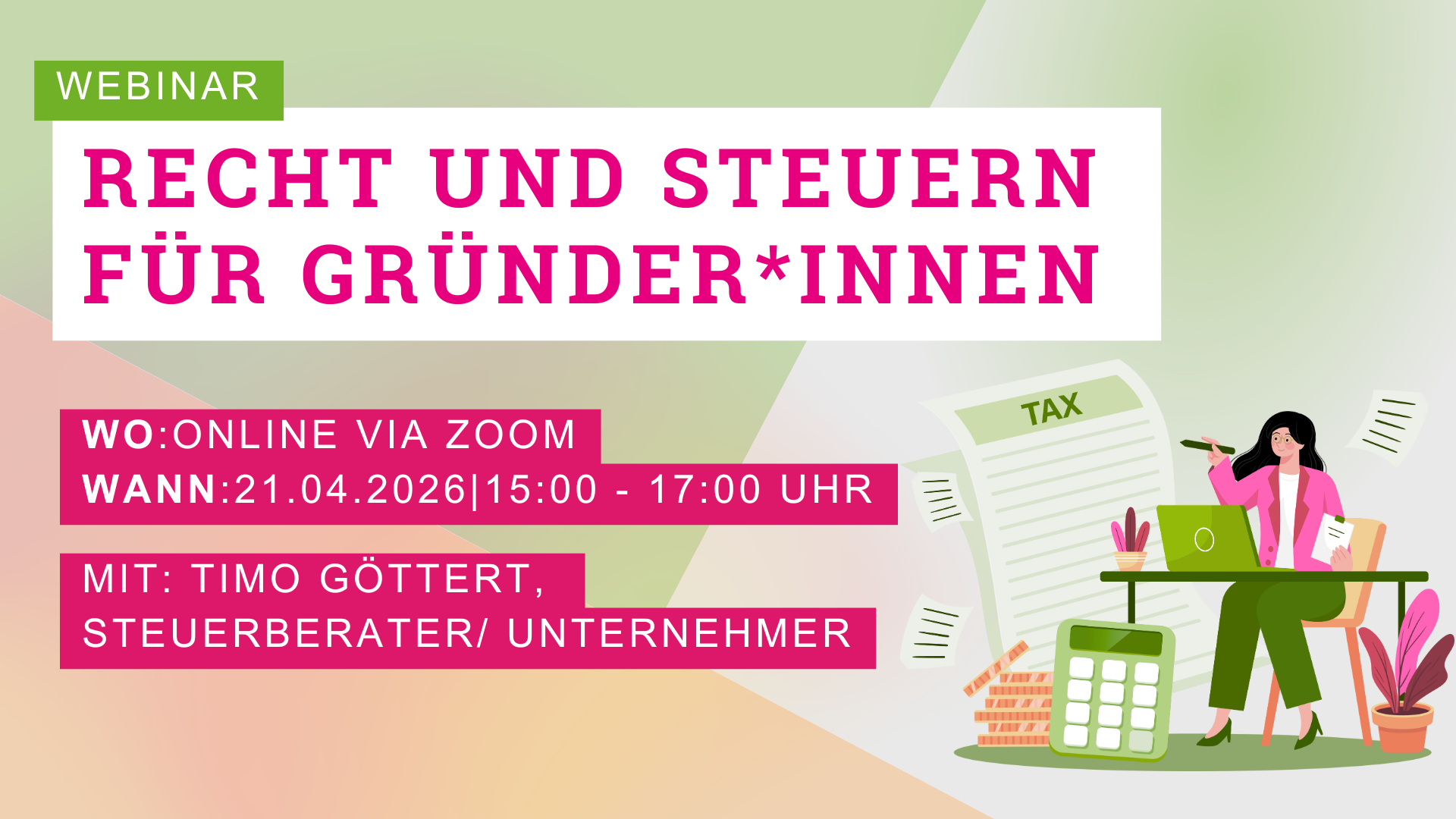 Webinar: Recht und Steuern für Gründer*innen